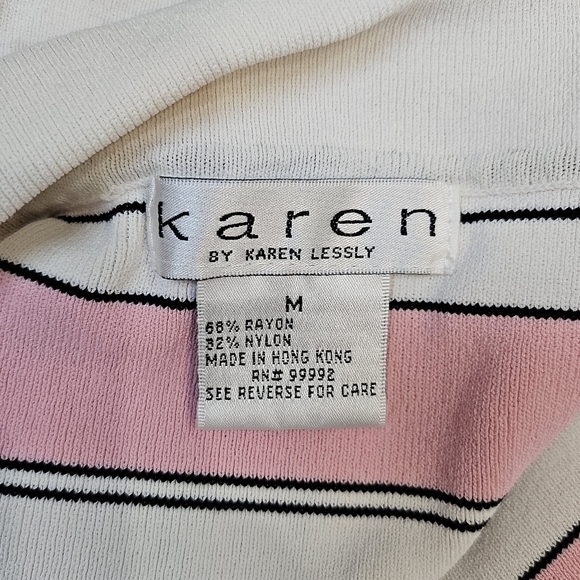 Karen Lessly Stripped Top 68% Rayon 32% Nylon Pink Black White Sz M - Picture 6 of 6